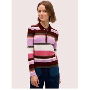 NWT Kate Spade Fine Stripe Polo Sweater in Deep Fig XXS